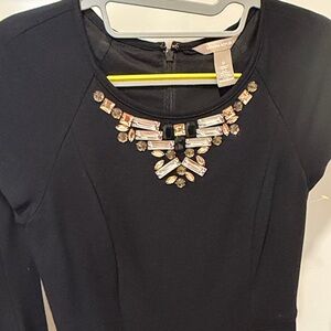 Banana Republic Black Midi Dress with Jewel Bib